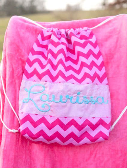 Pink and zigzags! Drawstring Wet Bag - Andrie Designs