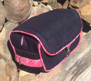 Denim and pink Hang About Toiletry Bag - Andrie Designs