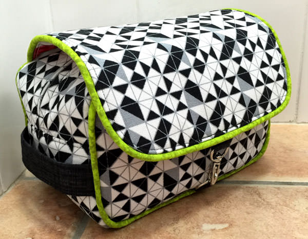 Black, white with a pop of lime green Hang About Toiletry Bag - Andrie Designs