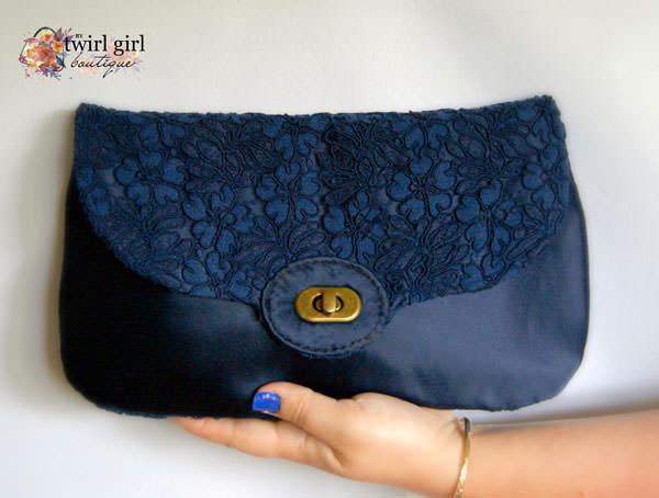 Lace and blue satin The Statement Clutch - Andrie Designs