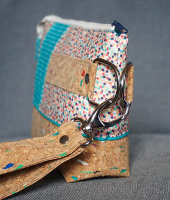 Side view of that colourful cork Classic Clutch - Andrie Designs
