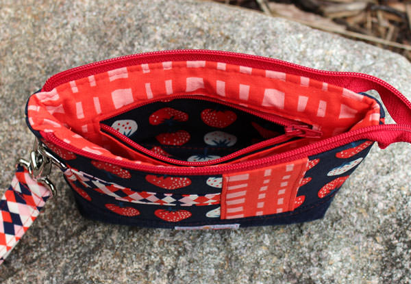 Inside view of the strawberry-themed Classic Clutch - Andrie Designs