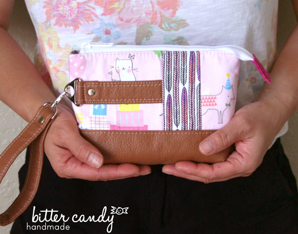 How cute is this pink and tan leather Classic Clutch?! - Andrie Designs