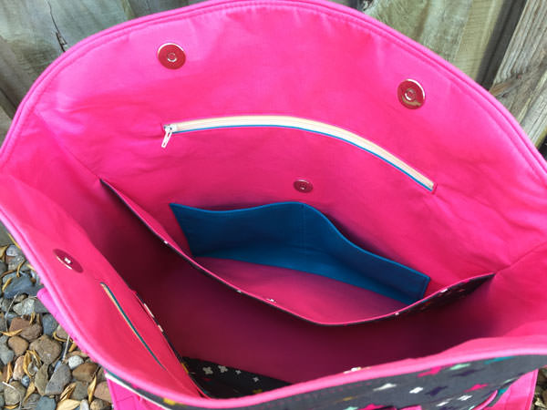 Inside view of the grey with a pop of pink Creative's Tote - Andrie Designs