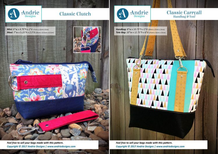 Classic Clutch & Classic Carryall Handbag & Tote Pattern Set - Andrie Designs