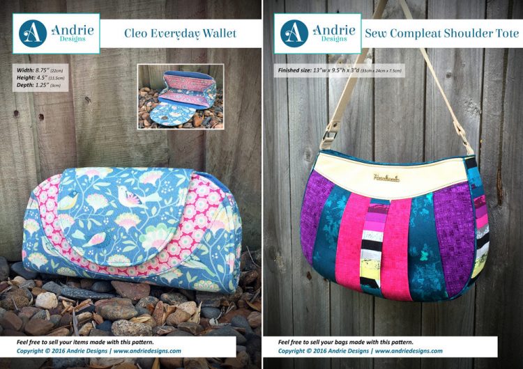 Cleo Everyday Wallet & Sew Compleat Shoulder Tote Pattern Set - Andrie Designs