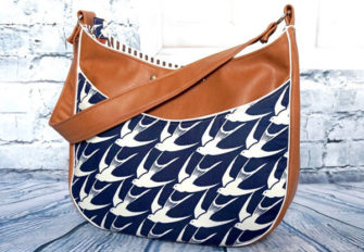 Navy and leather Roll With It Tote - Andrie Designs