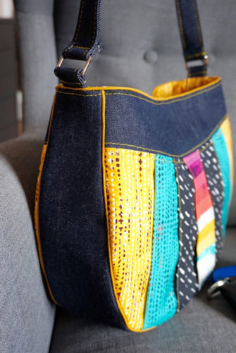 Side view of the Katarina Roccella-themed Sew Compleat Shoulder Tote - Andrie Designs