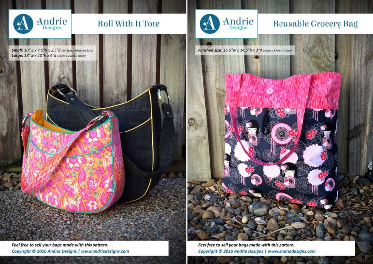Roll With It Tote & Reusable Grocery Bag Pattern Set - Andrie Designs