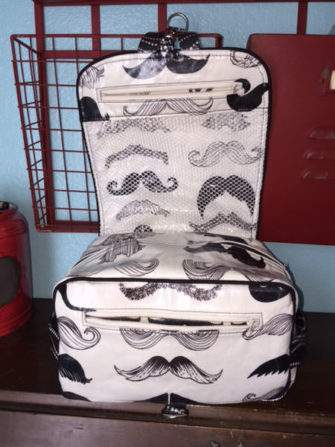 Inside the moustache-themed Hang About Toiletry Bag - Andrie Designs