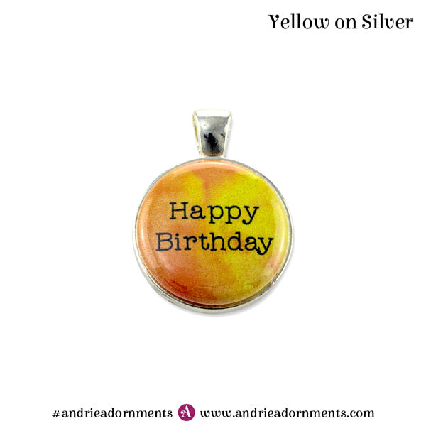 Yellow on Silver - Happy Birthday - Andrie Adornments