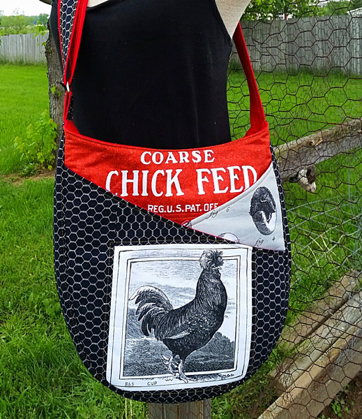 Love the fabric on this chicken-themed S & S Tote - Andrie Designs