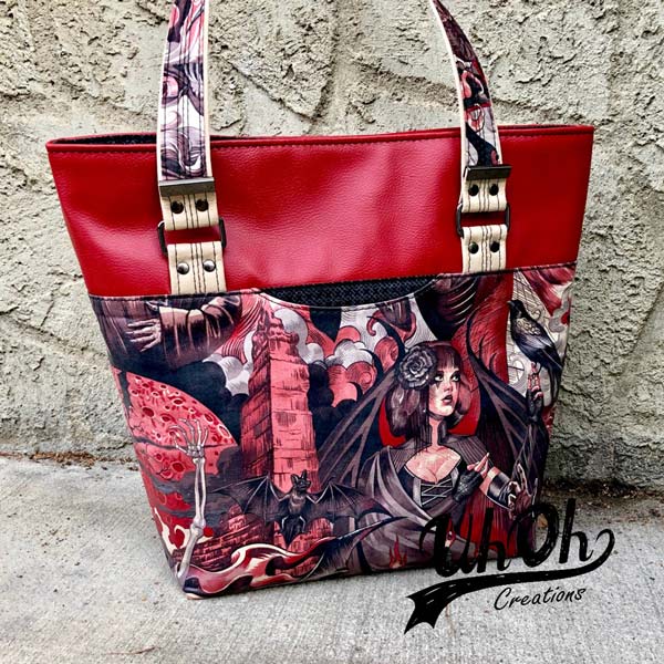It was red vinyl and funky fabric for this Classic Market Tote - Andrie Designs
