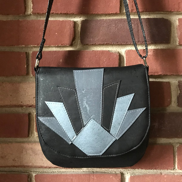 Black and grey tones 'fan' motif - That Flap Saddlebag - Andrie Designs