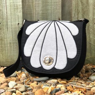 Black and silver 'clamshell' motif That Flap Saddlebag - Andrie Designs