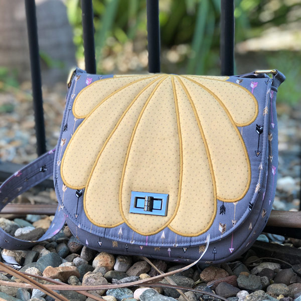Grey and gold 'clamshell' motif That Flap Saddlebag - Andrie Designs