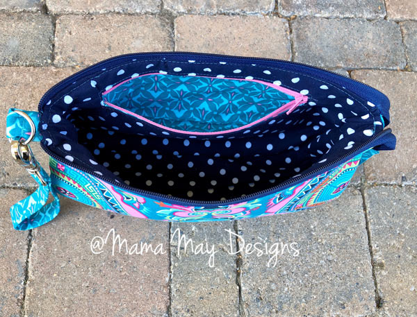 Inside the colourful V Pouch - Andrie Designs