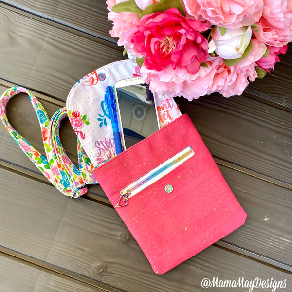 Open view of the 'Live Creatively' Polly Cross Body Pouch - Andrie Designs