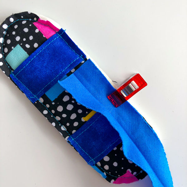 Bias tape in place - Strap Shoulder Pad Tutorial - Andrie Designs