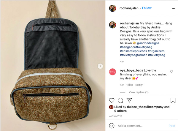 Rochana on Instagram - Customer Creations - Toiletry Bag - Andrie Designs