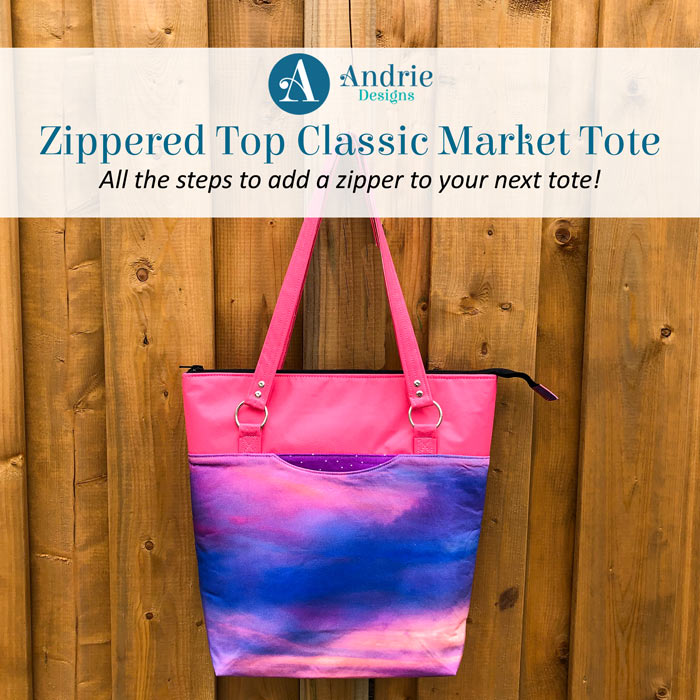 Zippered Top Classic Market Tote - Andrie Designs